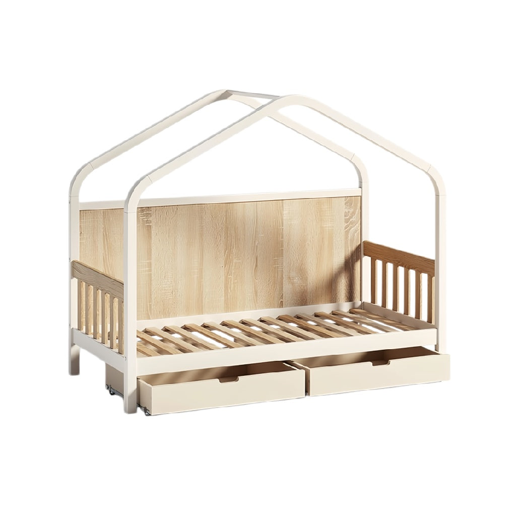 Kinderbed met Houten Huizenstructuur en Opberglades
